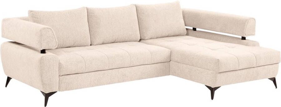 PASCAL MORABITO Hoekslaapbank met hoek rechts van beige stof met textuur AMARONI van Pascal Morabito L 267 cm x H 90 cm x D 188 cm