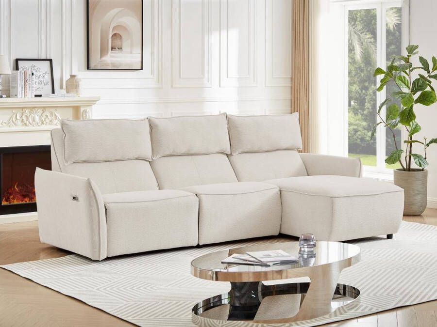 Hoekslaapbank met hoek rechts van beige stof met textuur LOANO L 263 cm x H 94 cm x D 155 cm - Foto 2