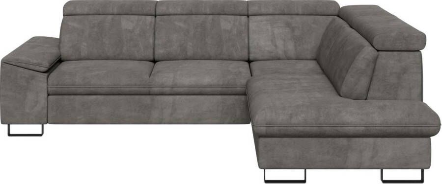 Hoekslaapbank met hoek rechts van grijs velours DIMARO L 295 cm x H 80 cm x D 222 cm