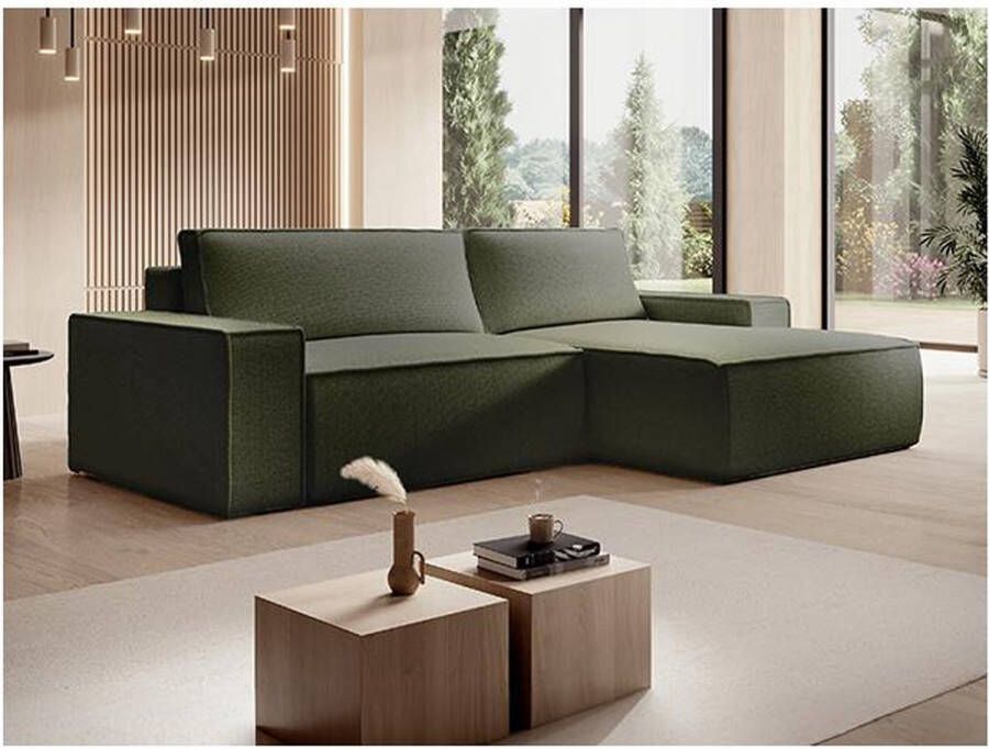 Vente-unique Hoekslaapbank met hoek rechts van groene stof met textuur AMELIA L 267 cm x H 85 cm x D 167 cm - Foto 2