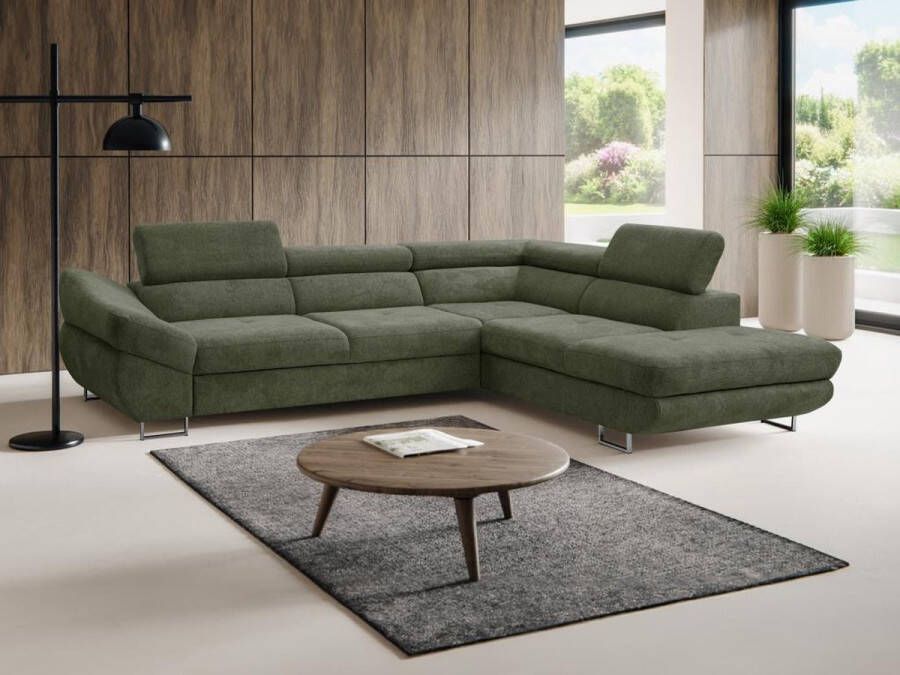 Vente-unique Hoekslaapbank met hoek rechts van groene stof met textuur DALIAS L 280 cm x H 69 cm x D 235 cm - Foto 2