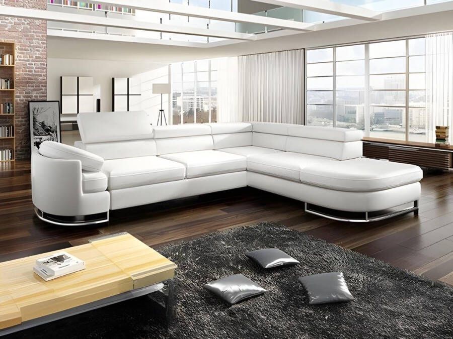 Vente-unique Hoekslaapbank met hoek rechts van wit kunstleer MYSEN II L 276 cm x H 72 cm x D 220 cm - Foto 4