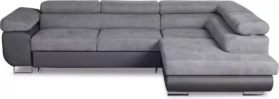 Hoekslaapbank van stof en kunstleer KERIO Grijs Hoek rechts L 275 cm x H 90 cm x D 202 cm