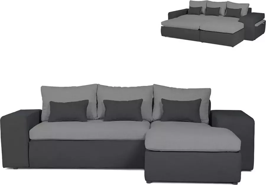 Hoekslaapbank van stof Hoek rechts Grijs ISIDORE L 278 cm x H 90 cm x D 165 cm