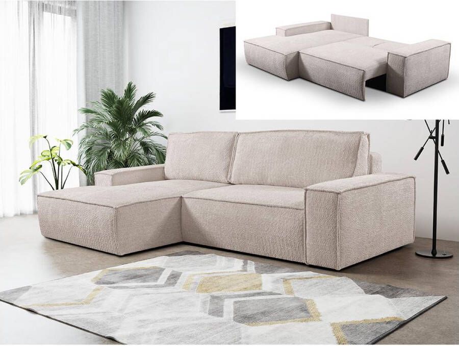 Vente-unique Hoekslaapbank van teddy stof Beige Hoek links AMELIA van PASCAL MORABITO L 267 cm x H 85 cm x D 167 cm