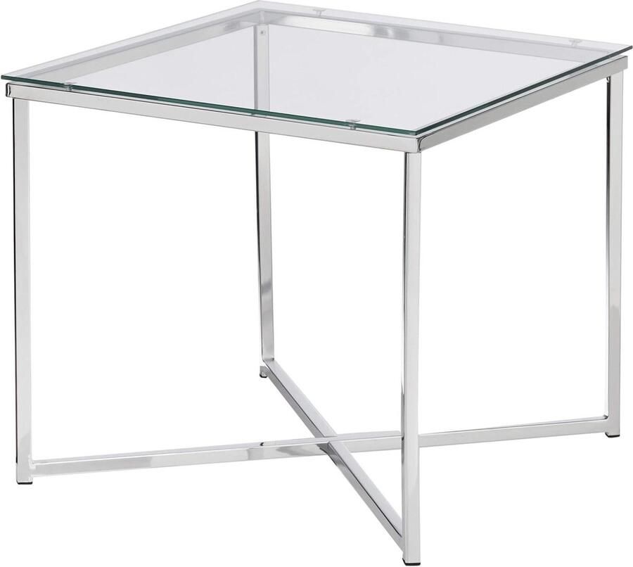 Hoektafel vierkant Afmetingen B: 50 x D: 50 x H: 45 cm helder glas metaal 1 stuk