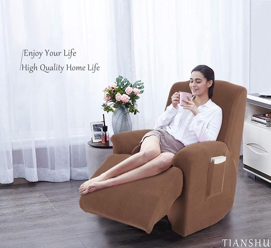 Hoes Fauteuil Jacquard 1-Zits Fauteuilhoezen Stretch-Fauteuil Cover Stretchhoes Voor Relaxfauteuil Hoes Voor Fauteuil (1-Zits Koffie)