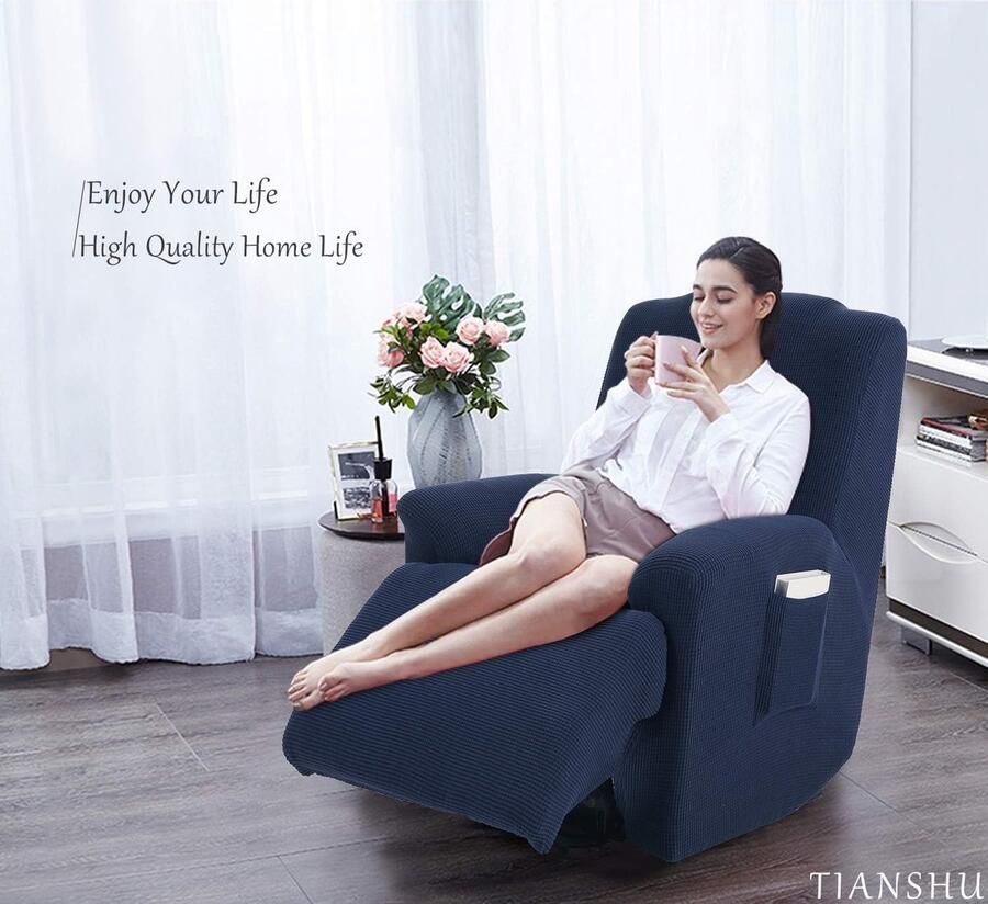 Hoes Fauteuil Jacquard 1-Zits Fauteuilhoezen Stretch-Fauteuil Cover Stretchhoes Voor Relaxfauteuil Hoes Voor Fauteuil (1-Zits Donkerblauw)