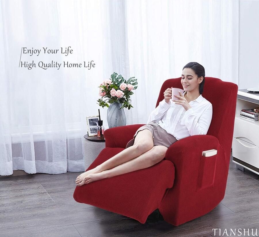 Sofahoezen+Kussenhoes Stretch meubelhoes voor fauteuil Huisdierhoezen Meubelbeschermer Hoesjes Zetelovertrek Bankbeschermer Jacquard Bankhoes(Fauteuil Claret) - Foto 2