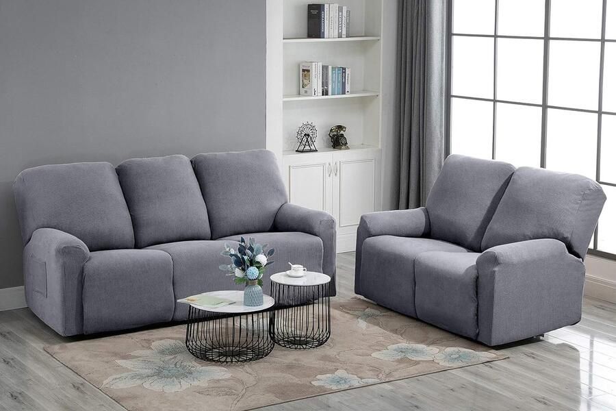 Hoes Fauteuil Jacquard 3-Zits Fauteuilhoezen Stretch-Fauteuil Cover Stretchhoes Voor Relaxfauteuil Hoes Voor Fauteuil (3-Zits Lichtgrijs)