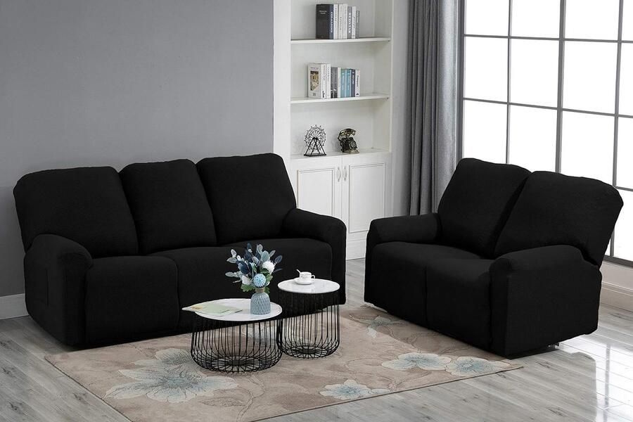 Hoes Fauteuil Jacquard 3-Zits Fauteuilhoezen Stretch-Fauteuil Cover Stretchhoes Voor Relaxfauteuil Hoes Voor Fauteuil (3-Zits Zwart)