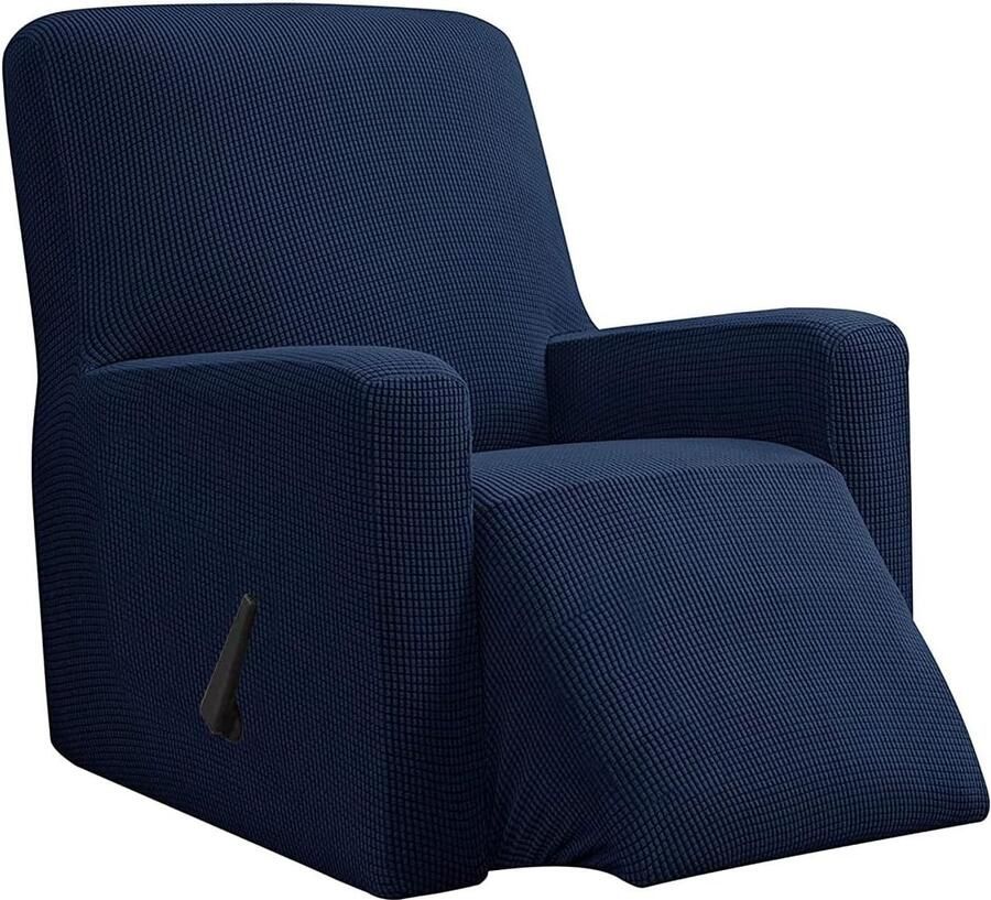 Hoes fauteuil jacquard Fauteuilhoezen stretchhoes voor relaxfauteuil compleet Elastische hoes voor tv fauteuil (Donkerblauw)