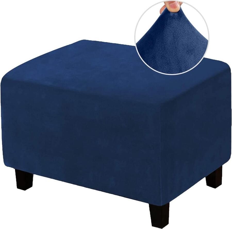 Hoes poef hoes wasbaar fluwelen poef hoes rechthoekig stofdicht elastisch afneembare kruk hoes in vijf kleuren (marineblauw XL)