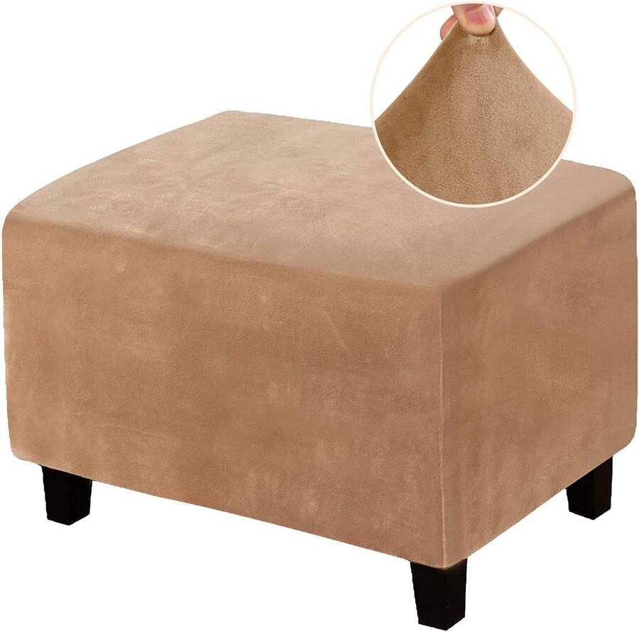 Hoes Voetenbank Hoes Wasbaar Fluwelen Ottomaanse Hoes Rechthoekig Stofdicht Elastisch Afneembare Hoes Kruk in Vijf Kleuren (Camel XL)