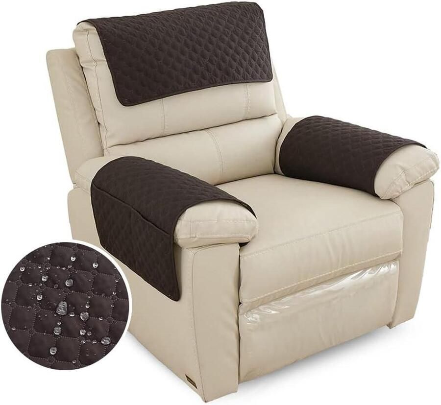 Hoes voor armleuningen en hoofdsteun van fauteuil Waterdichte hoes met zijvak antislip en wasbaar Meubelbeschermer voor huisdieren (1-zits zwart)