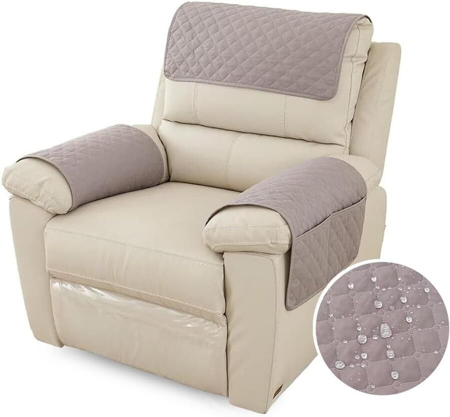 Hoes voor armleuningen van banken waterdichte hoes voor armleuningen van relaxfauteuils (met opbergvak) gewatteerde antislip hoes voor fauteuils (eenpersoons lichtgrijs)
