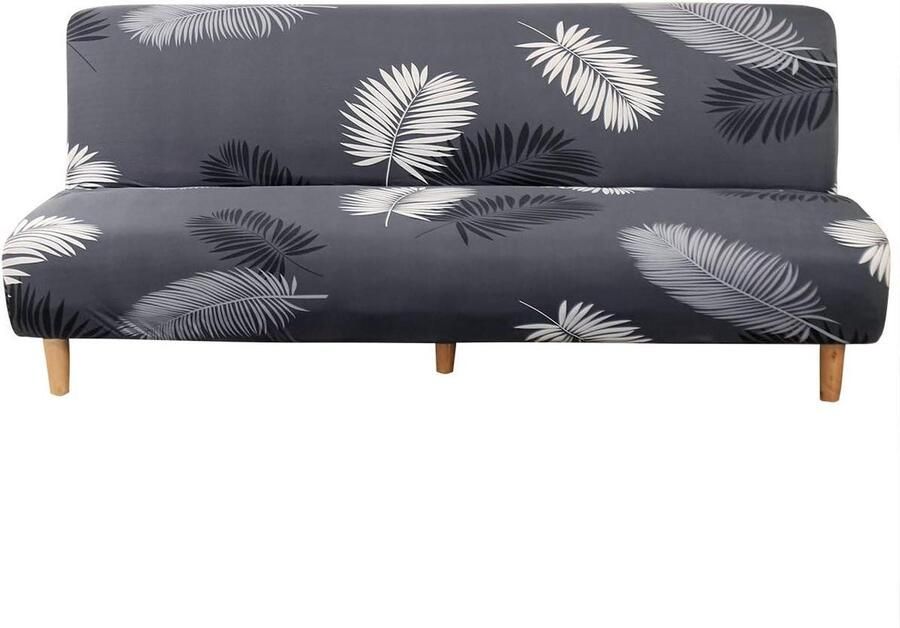 Hoes voor armloze slaapbank 180 210 cm bladprint rekbare elastaan futonhoes antislip hoes inklapbare 2- of 3-zitsbank bescherming zonder armleuningen