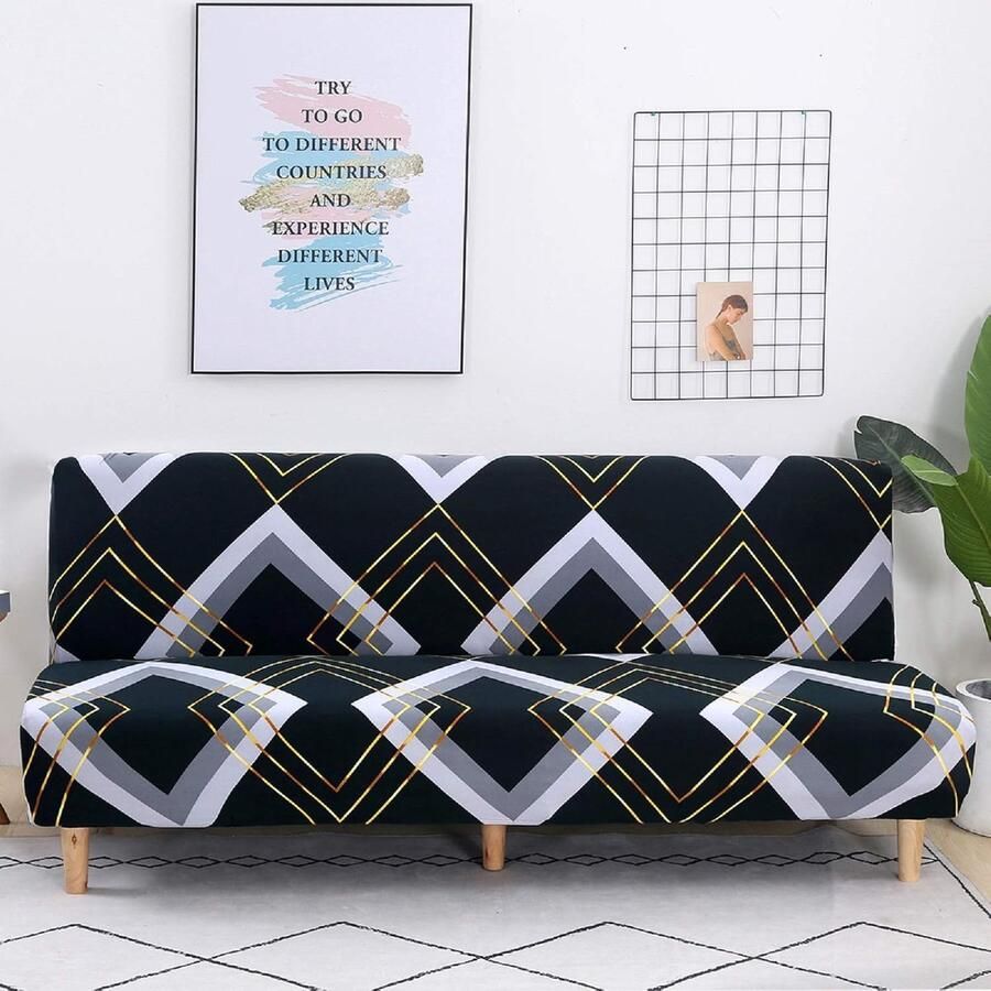 Hoes voor armloze slaapbank elastaan antislip futonhoes 1 stuk lingeg-patroon 180-210 cm