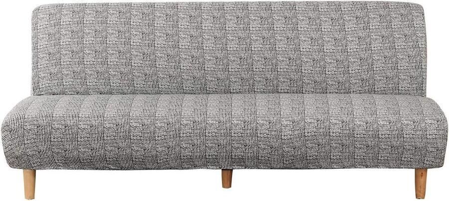 Rekbare elastaan futonhoes met print antislip hoes voor armloze slaapbank grijs patroon 180-210 cm Bankhoes