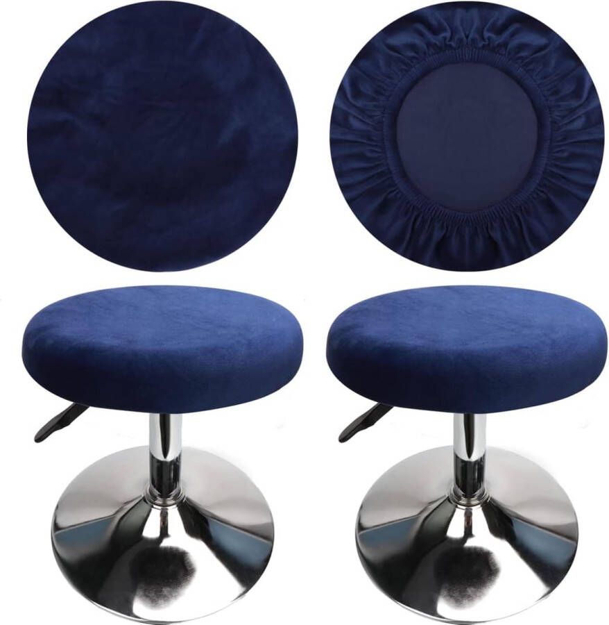 Cover for bar stool round luxury fabric diameter 30-40 cm round stretchable wrinkle-free washable dustproof cover for stool (2 pieces navy blue)