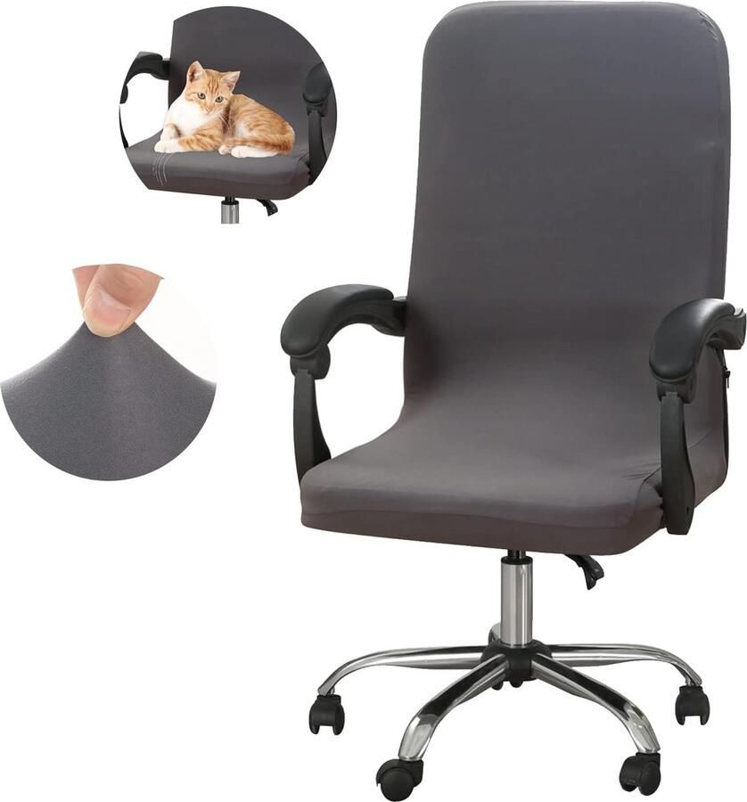 Hoes voor bureaustoel zitting spandex bureaustoelhoes wasbare draaibare universele bureaustoelhoezen voor computer armleuningen stoel (grijs L)