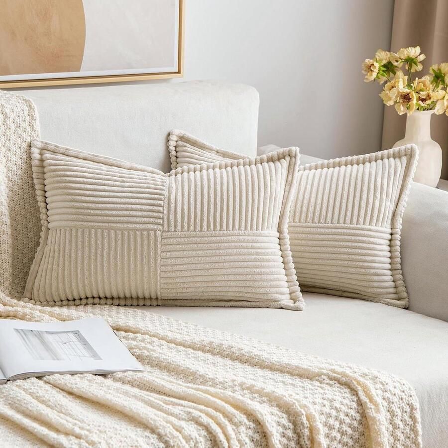 Hoes voor sierkussen set beige linnen premium kwaliteit decoratieve rechthoekig groot formaate kussenslopen voordeelset van 2 30 x 50 cm huisdecoratie bank slaapkamer auto hoes voor sierkussen 30x50