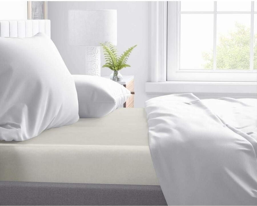 Hoeslaken 100% Katoen-Satijn voor Standaard Matrassen tot 30cm Zacht en Kreukvrij Tweepersoons 180 x 200 cm Creme