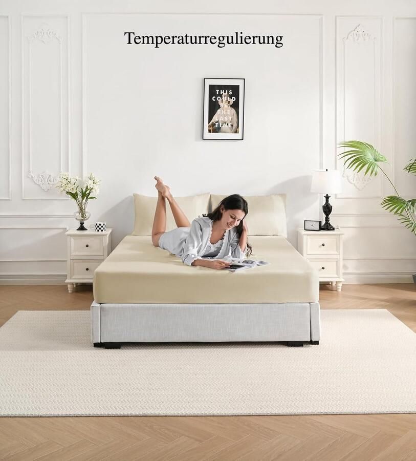 Hoeslaken 100 x 200 voor boxspringbed beige zijden hoeslaken bamboe hoeslaken mensen met allergieën voor 35 cm hoge matrassen behaaglijk zacht als Egyptisch katoen