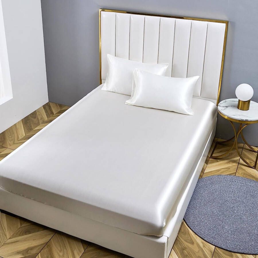 Hoeslaken 120 x 200 cm wit satijn zijde glanzend bedlaken hoogwaardig Deluxe effen hoeslaken geschikt voor matrassen tot 30 cm