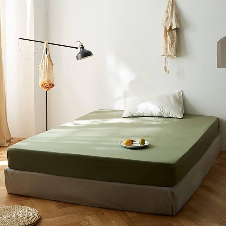 Hoeslaken 140 x 200 cm groen olijfgroen topper voor boxspringbed superzacht microvezel eenkleurig hoeslaken voor matras tot 25 cm hoog