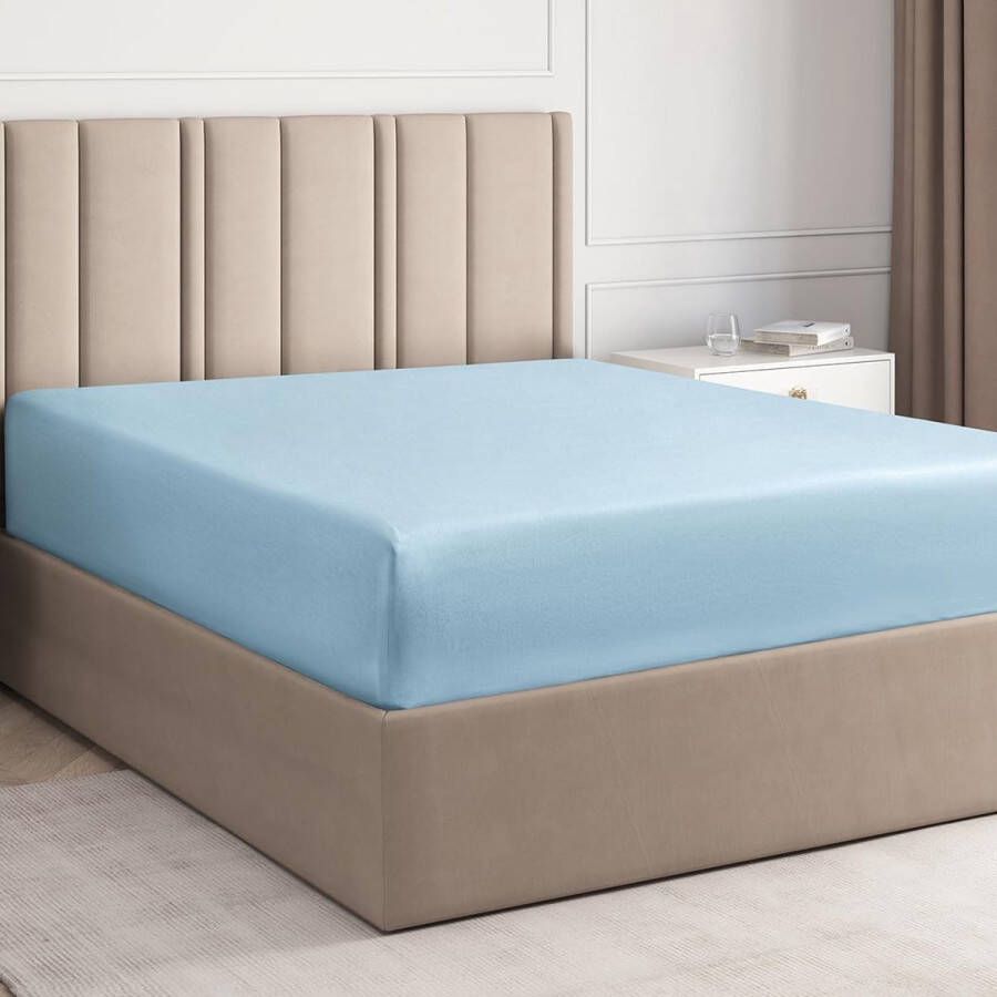 Hoeslaken 140 x 200 cm hemelsblauw 30 cm basishoogte luxe eenpersoons hoeslaken geschikt voor matrassen tot 30 cm hoogte zacht kreukbestendig en ademend laken