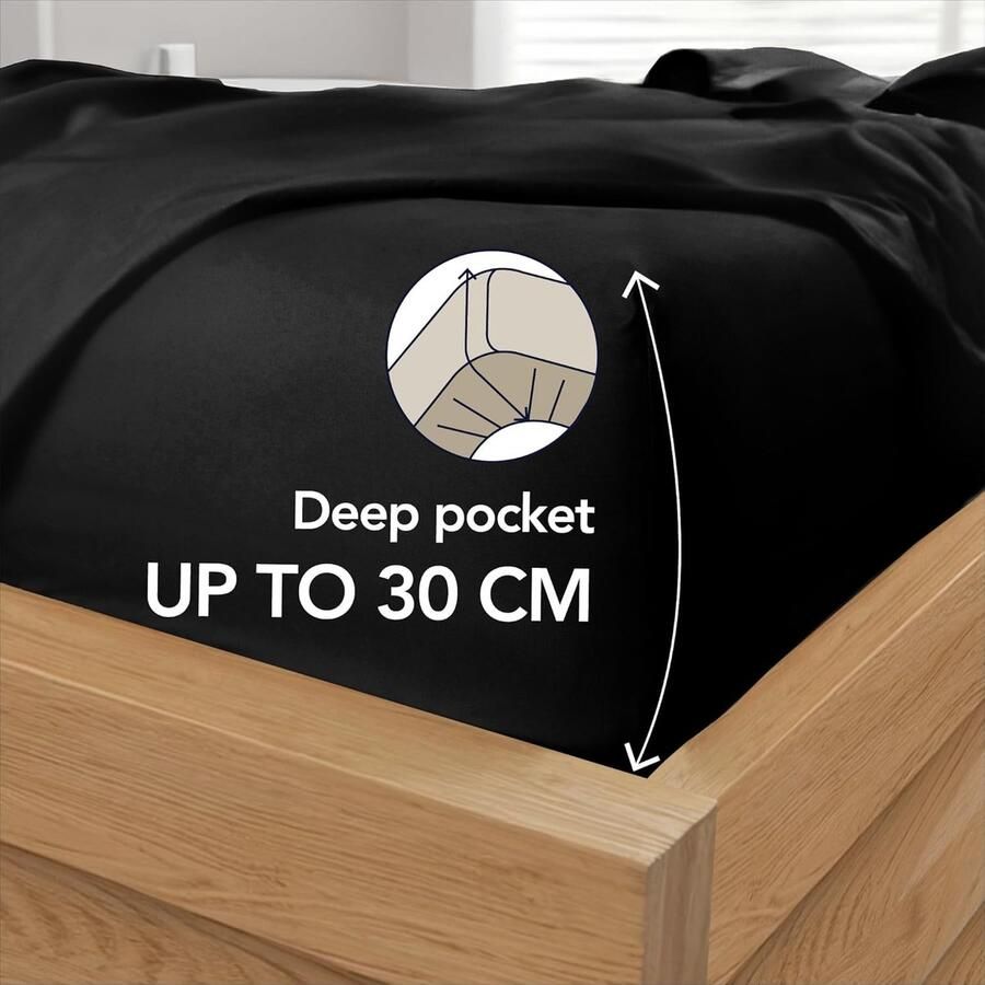 Hoeslaken 140 x 200 cm Zachte Microvezel Hoekhoogte 35 cm voor Dikke Matrassen Oeko-Tex Gecertificeerd Dagelijks Gebruik Zwart