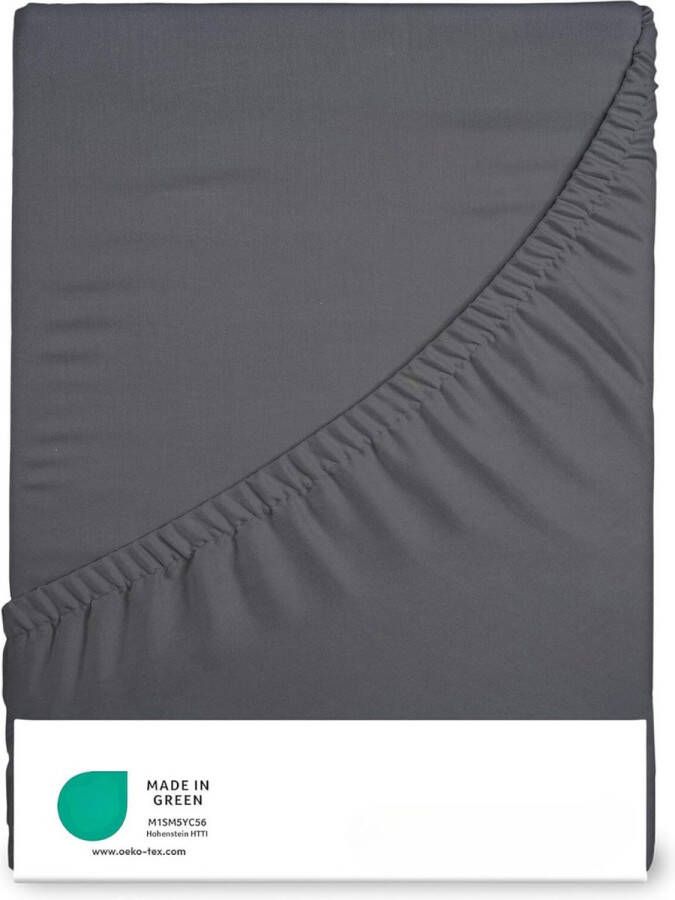 Hoeslaken 140 x 200 Premium Jersey Katoenen Hoeslaken 140x200cm tot 160x200cm Geschikt voor 15 tot 25cm Matras Hoogte Antraciet-Zwart Oeko-TEX Made in Green Gecertificeerd