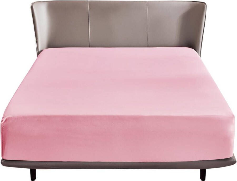 Hoeslaken 160 x 200 cm boxspring topper microvezel laken voor matrashoogte tot 30 cm zacht hoeslaken canvas roze
