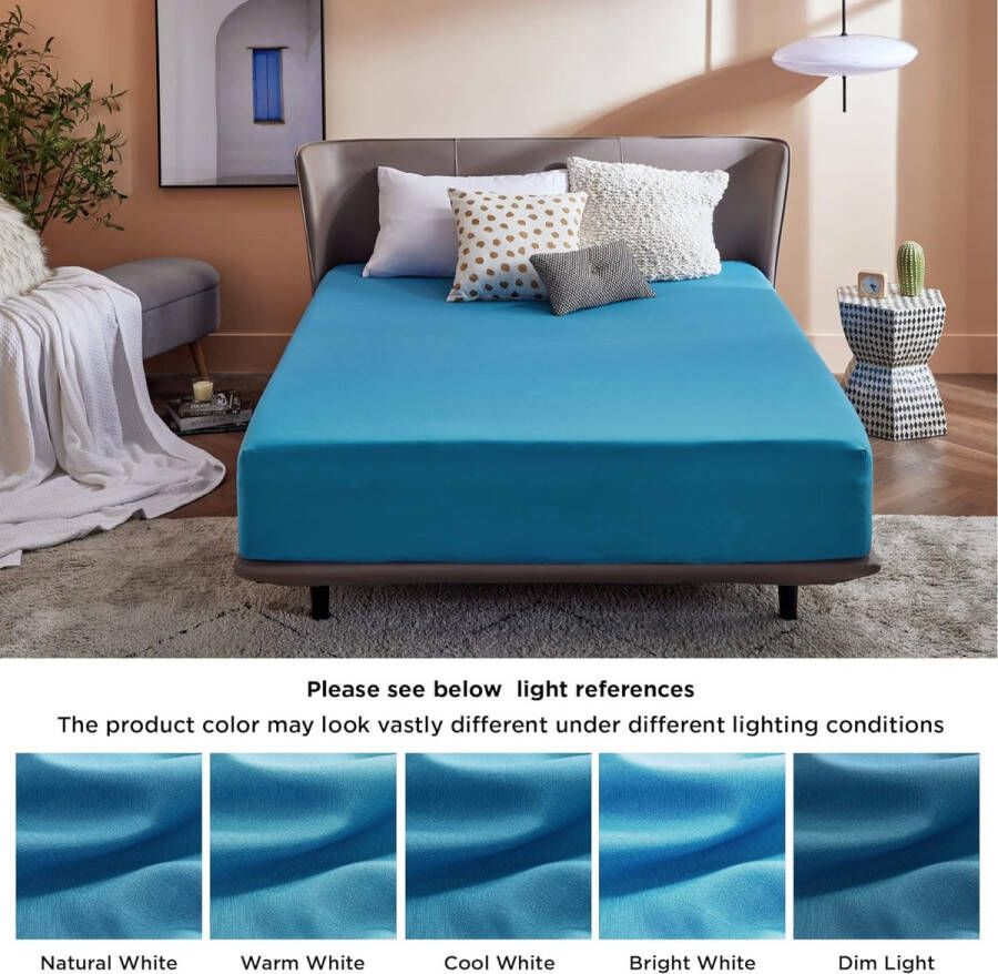 Hoeslaken 160 x 200 cm boxspring topper microvezel laken voor matrassen tot 30 cm hoog zacht hoeslaken kleur turquoise