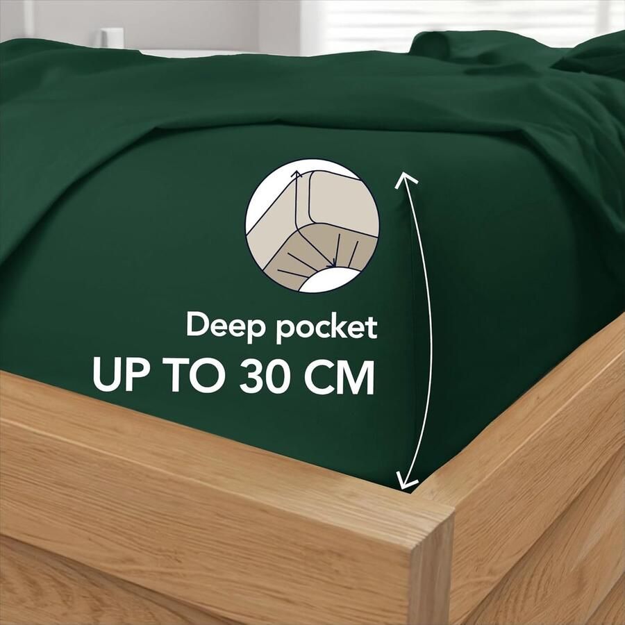 Hoeslaken 160 x 200 cm Zachte Microvezel Hoekhoogte 35 cm voor Dikke Matrassen Oeko-Tex Gecertificeerd Dagelijks Gebruik Groente