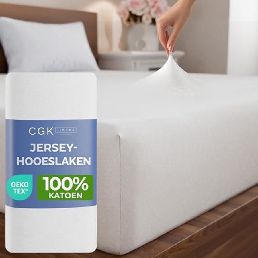 Hoeslaken 160x200 cm 100% Katoen Jersey Oeko-TEX Gecertificeerd Geschikt voor Matrassen tot 30 cm Hoog Wit