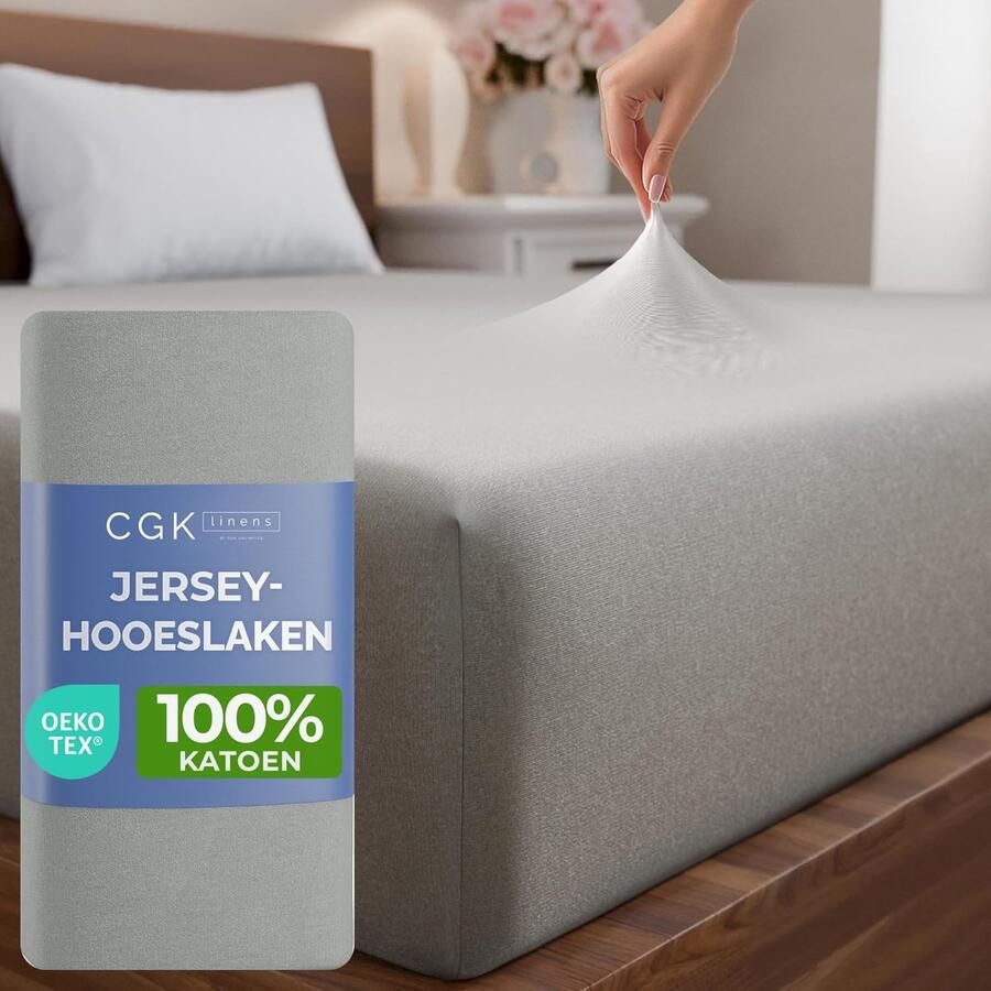 Hoeslaken 160x200 cm – 100% Katoen Jersey Oeko-TEX Gecontroleerd Geschikt voor Matrassen tot 30 cm Hoog Lichtgrijs