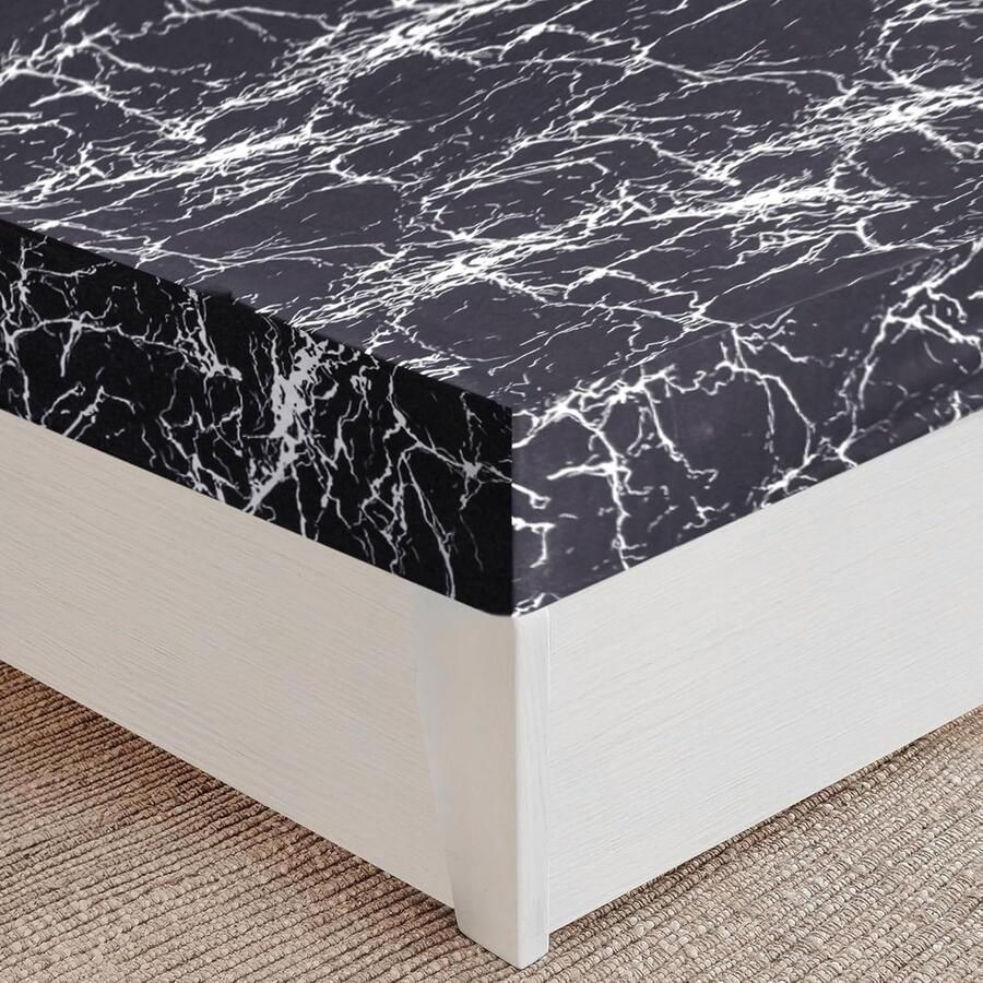 Hoeslaken 180 x 200 cm bedlaken van microvezel laken met zwart marmerpatroon matrasbeschermer voor matrassen tot 28 cm hoogte (marmer zwart)