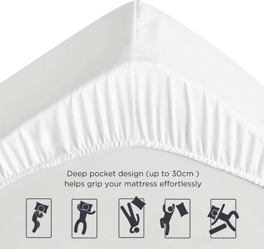 Hoeslaken 180 x 200 cm boxspring topper microvezel laken voor matrassen tot 30 cm hoog zacht hoeslaken kleur wit