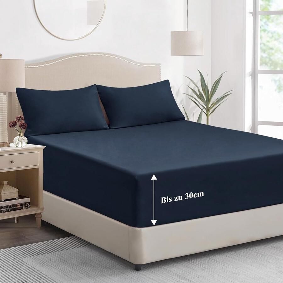 Furnibella Hoeslaken 180 x 200 cm – Donkerblauw – Zachte Microvezel – 30 cm Diepe Hoek – Perfecte Pasvorm voor Tweepersoonsbed