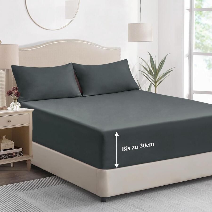 Furnibella Hoeslaken 180 x 200 cm – Grijs Antraciet – Zachte Microvezel – 30 cm Diepe Hoek – Perfecte Pasvorm voor Tweepersoonsbed