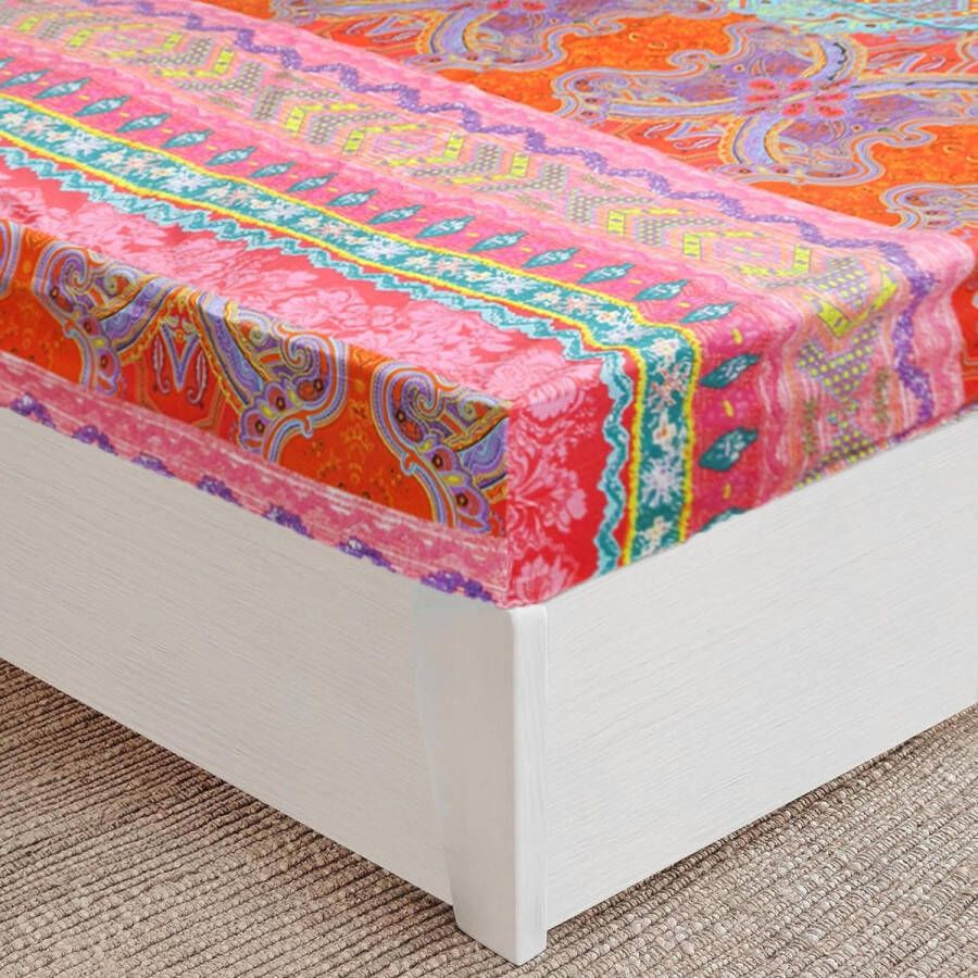 Hoeslaken 180 x 200 cm microvezel laken met zwart marmerpatroon matrasbeschermer voor matrassen tot 28 cm hoogte (Boho rood)