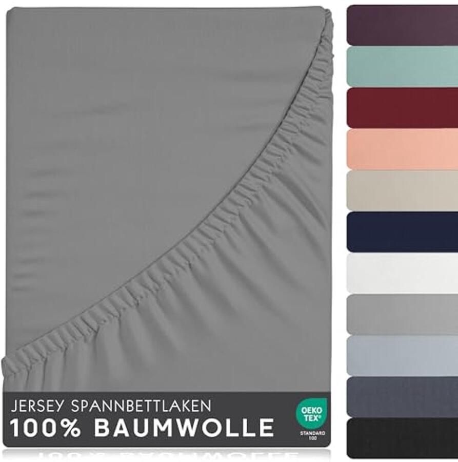 Hoeslaken 180 x 200 cm voor Dikke Matrassen tot 27 cm 100% Katoen Oeko-Tex Gecertificeerd Lichtgrijs