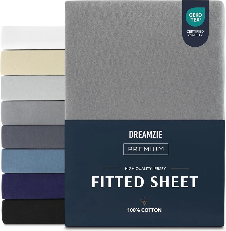 Hoeslaken 180x200 cm 100% Katoen Jersey Hypoallergeen Oeko-Tex Antraciet Perfecte Pasvorm voor Uw Matras