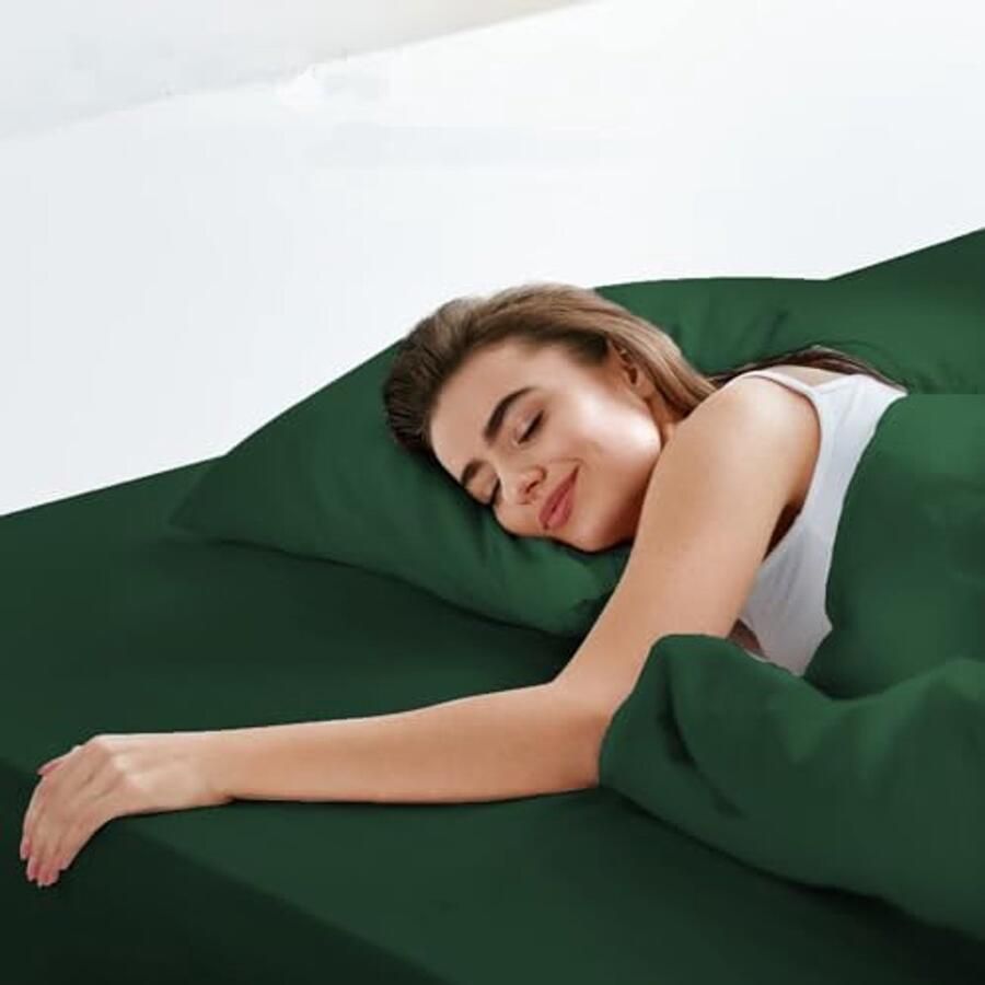 Hoeslaken 180x200cm van 100% Jersey Katoen Zacht en Kreukvrij voor Matrassen met Hoogte van 30-40cm Donkergroen