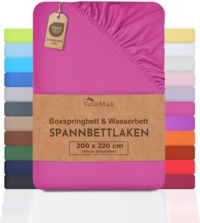 Hoeslaken 200 x 220 cm voor Boxspring en Waterbed Felroze Katoen 40 cm Hoogte