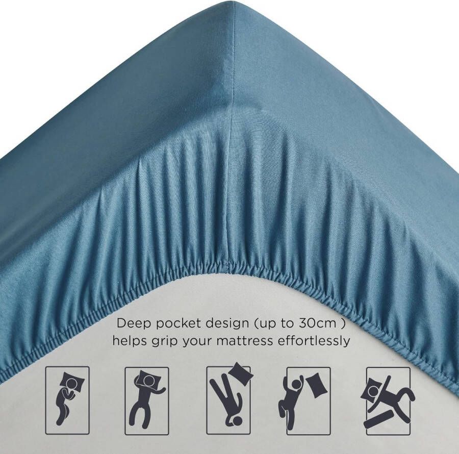 Hoeslaken 90 x 200 cm boxspring topper microvezel laken voor matrassen tot 30 cm hoog zacht hoeslaken kleur lichtblauw