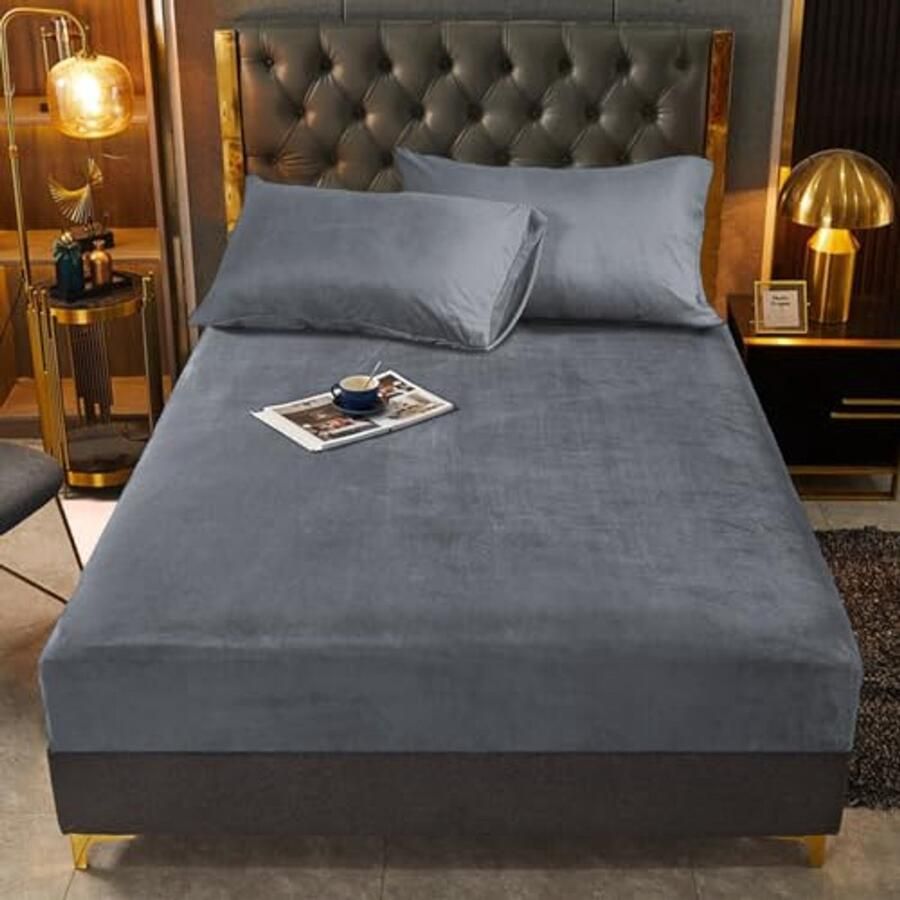 Hoeslaken 90 x 200 cm Grijs Flanel Voor Boxspring Warm en Behaaglijk