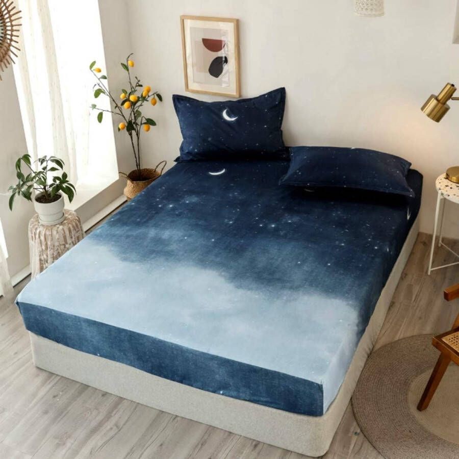 Hoeslaken 90 x 200 cm kindermatrasbeschermer Night Sky Blue Gradient laken voor eenpersoonsbed boxspringbed 100% microvezel geschikt voor matrasdiepte tot 25 30 cm